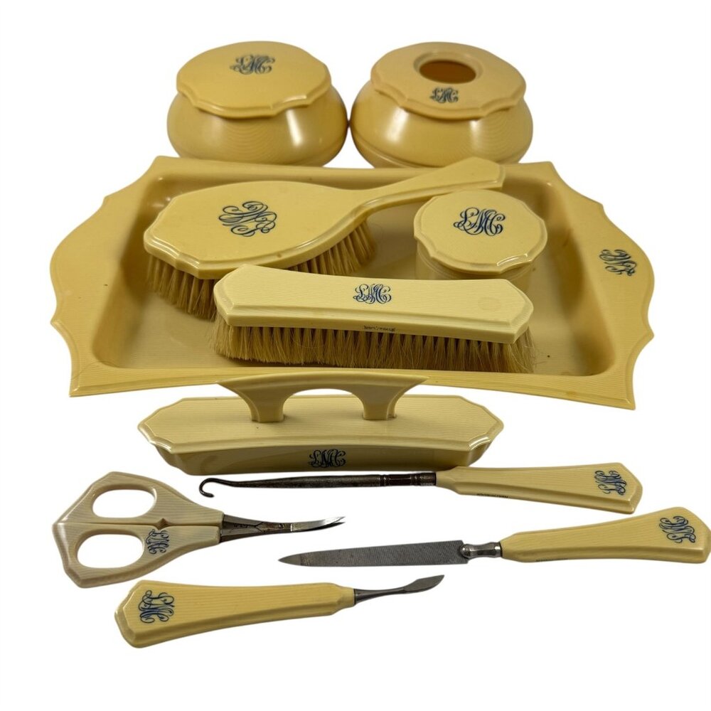 Dubarry Pyralin French Ivory 11 Piece Vanity Dresser Set Vintage 1930s